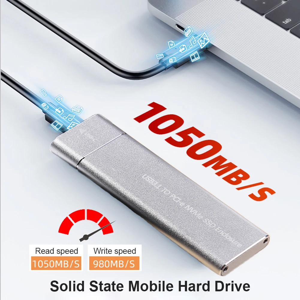 SSD Enclosure SSD Adapter Hard Drive Enclosure M.2 NVMe SSD Enclosure Adapter 10Gbps USB C 3.1 Gen2 NVMe Case External Enclosure Reader For Samsung 980 970/ Intel/ADATA