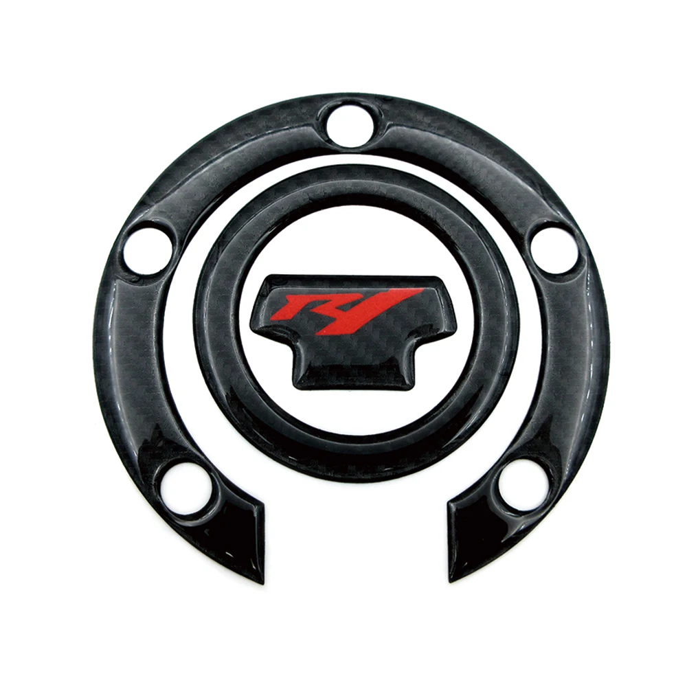 

Motorcycle Fuel Tank Cap Cover Pad Protector Decals Carbon Fiber Look Sticker Accessories For Yamaha R1 YZFR1 3D Red/Silver Logo