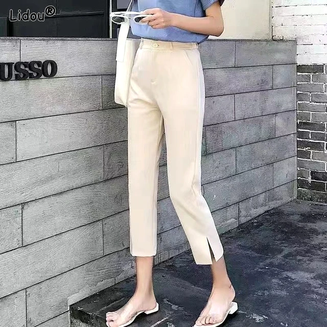 Pantalones de lápiz de Color liso para mujer, cremalleras