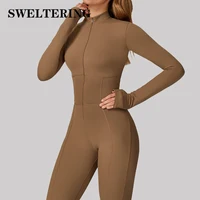 Yoga Jumpsuit Long Sleeve Zipper Sports Bodysuits Gym Fitness One-Piece Women Running Workout Jumpsuit Female Yoga Active Wear