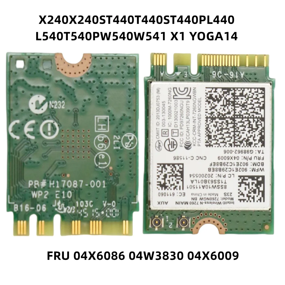 

For ThinkPad X240 X240S T440 T440S T440PL440 L540 T540P W540 W541 X1 YOGA 14 Wireless-N 7260 WIFI Card 04X6086 04W3830 04X6009