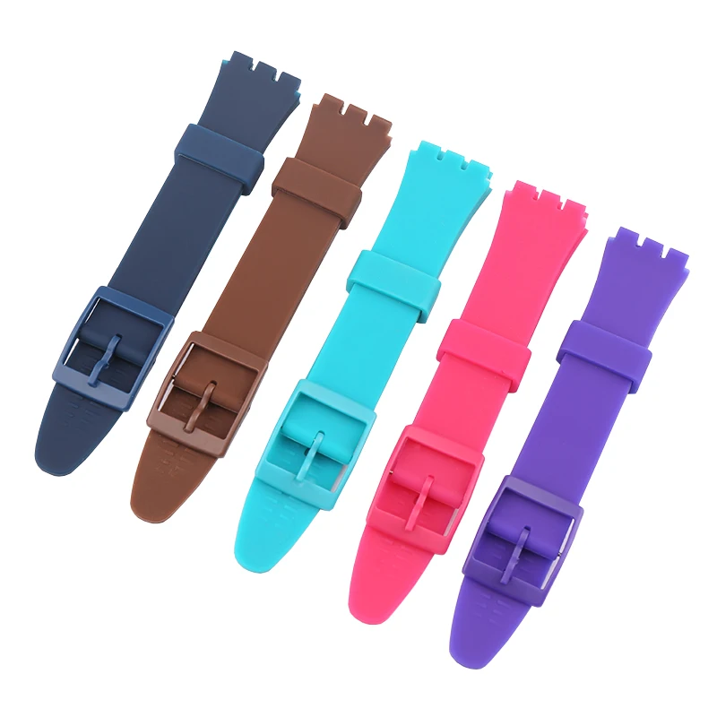Watch strap accessories compatible for Swatch 17mm19mm colorful silicone rubber waterproof wristband bracelet for men and women