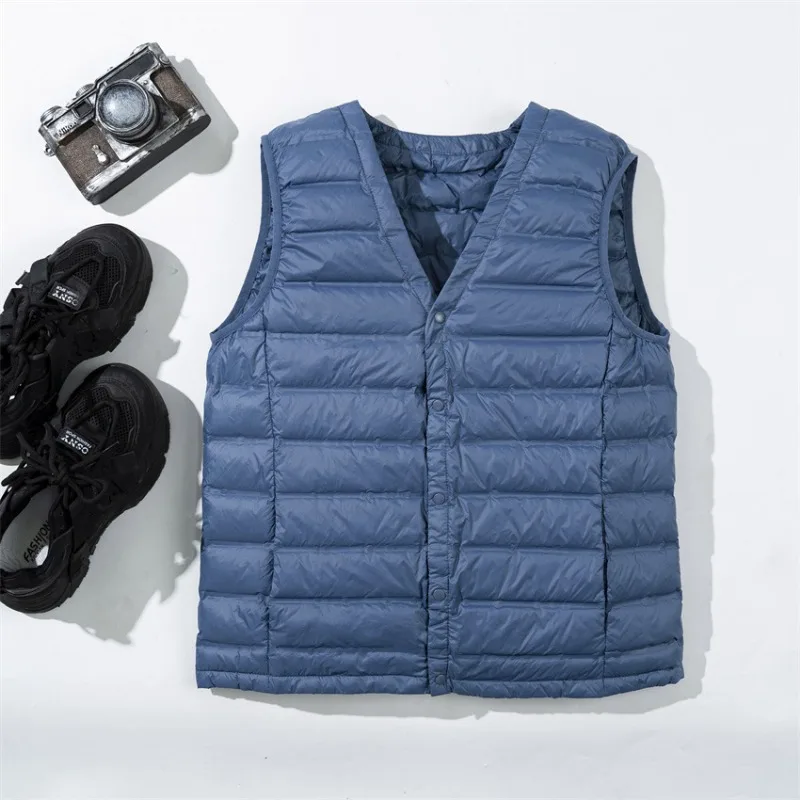 New Winter V-Neck Men's Vest White Duck Down Padding Vests Lightweight Sleeveless Jackets Warm Plus Size Gilet Coat Down Padd