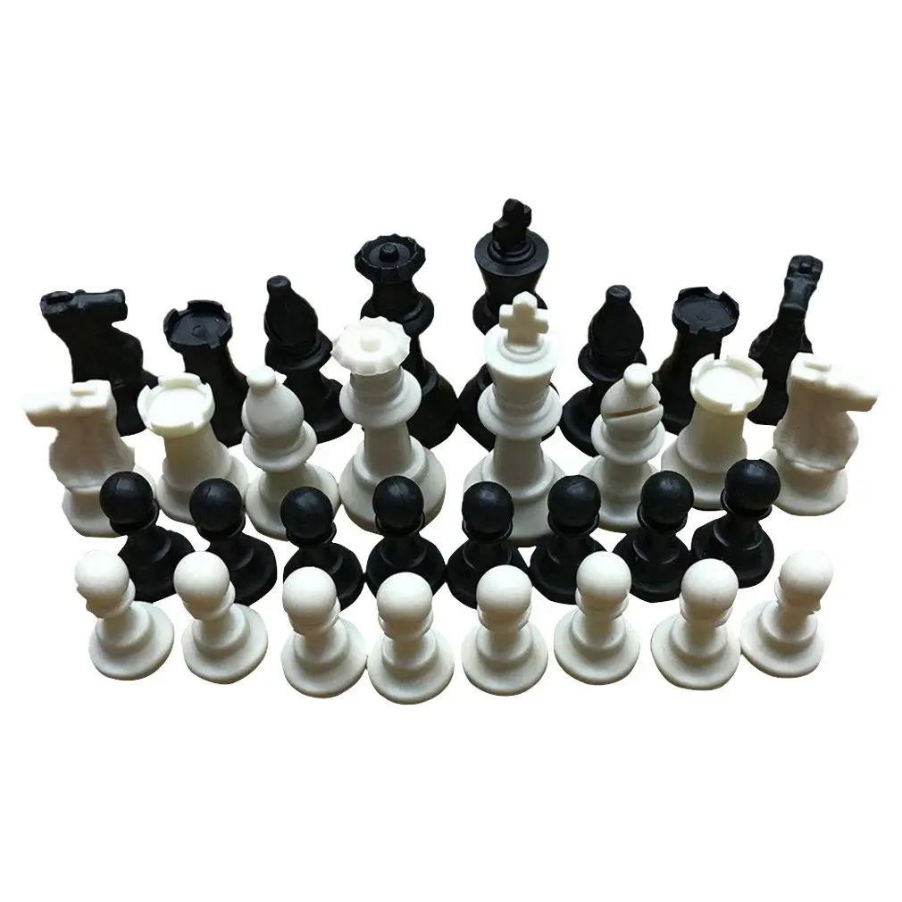 32 Medieval Chess Pieces / Plastic Complete Chess Pieces International Word Chess Entertainment Black and White 65 MM