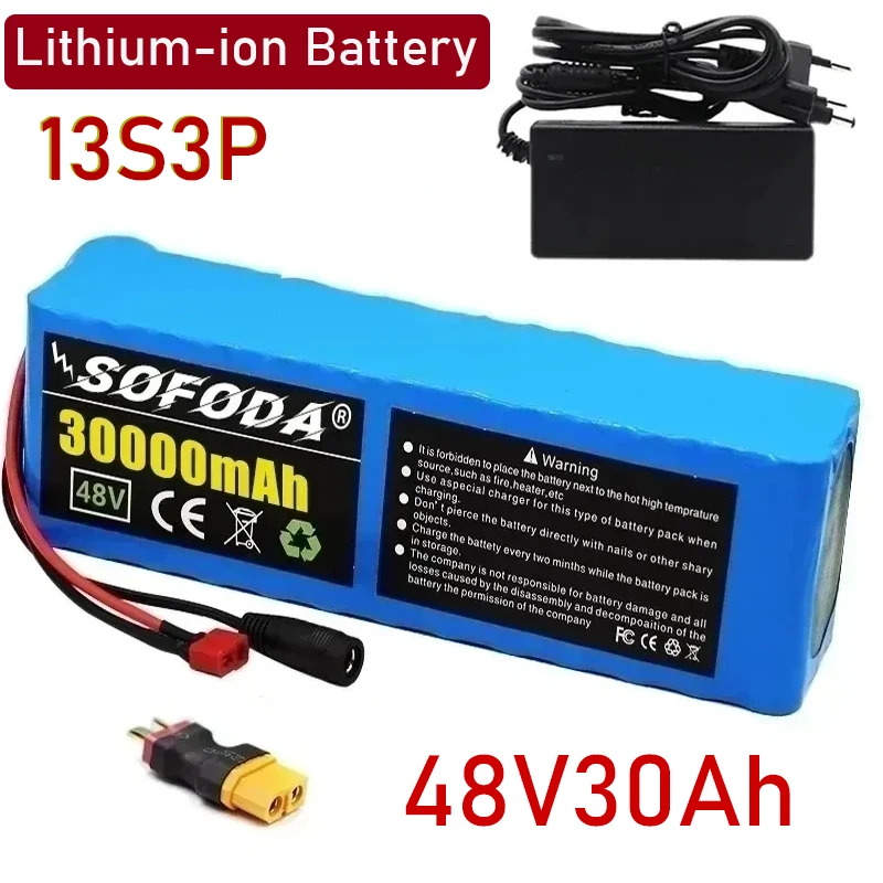 

High Capacity 48V 30000mAh 1000W 13S3P Lithium-ion Battery Pack For 54.6V E-bike Electric Bicycle Scooter with BMS