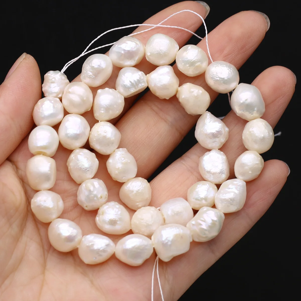 Natural Freshwater Baroque Pearl White Irregular Round 9-10mm Loose Spacing Beaded Jewelry Making Necklace Earrings Accessory