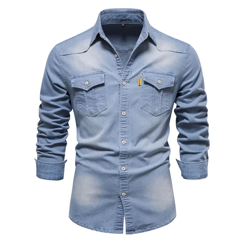

New Harajuku Denim Shirt Men Spring Autumn Fashion All Match Solid CottonLoose Casual Sport Male Clothes camisas de hombre