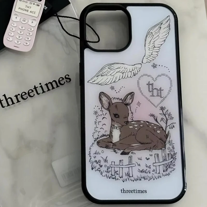Silicone Hard Phone Case with Cute Angel Wing and Elk Cartoon Design