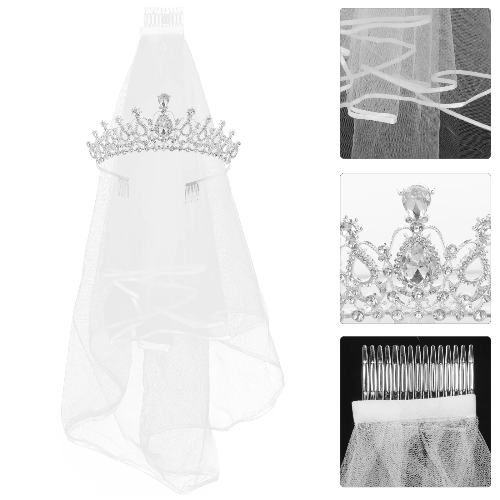 Veils with Comb 2 PCS Girl Wedding and Tiara Ivory European American White Bride