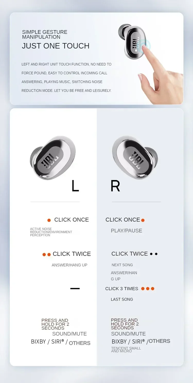 Original JBL LIVE FREE2 True Wireless Bluetooth Earphone Noise-cancelling Earbuds Music Sports Headset IPX5 Waterproof Antisweat