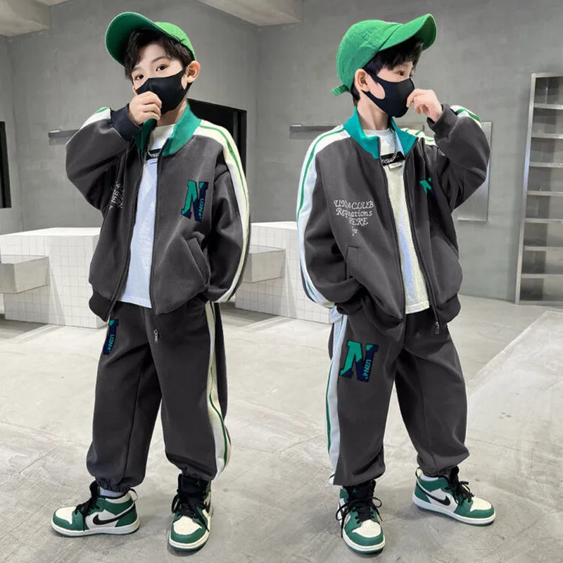 

2022 Children's Korean Clothing Men's New Letter Spring and Autumn In The Big Boy Boy Casual Suit Two-piece Children's Suits