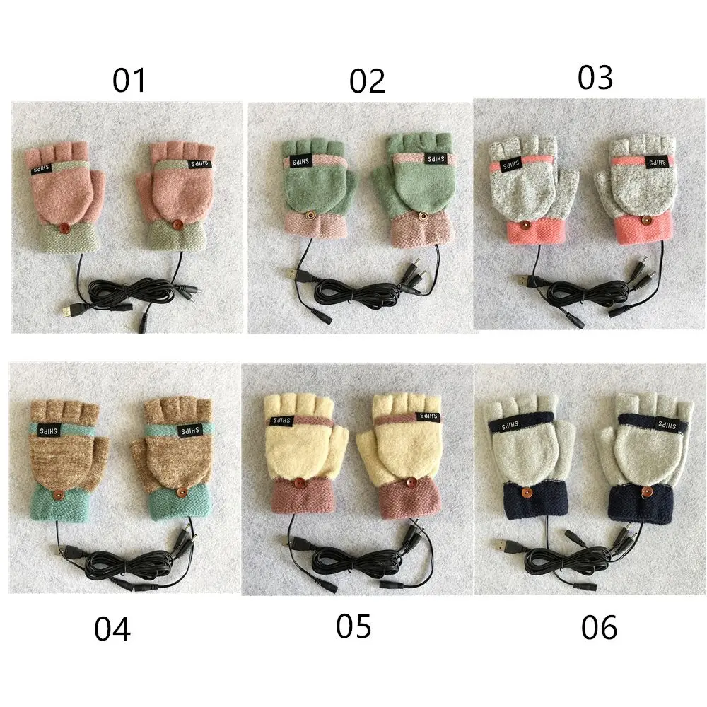 USB Electric Rechargeable Mitten Winter Heated Gloves Full&Half Finger Warmer 6