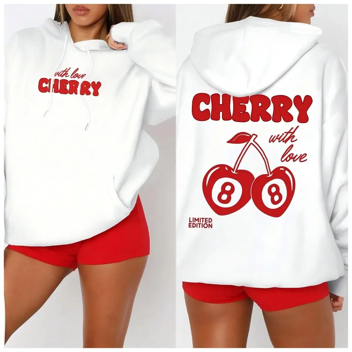 Cherry 88 Art Letter Prints Women Hoody Autumn Fleece Hoodies Hip Hop Loose Streetwear Unisex All-Match Fashion Woman Tops 6