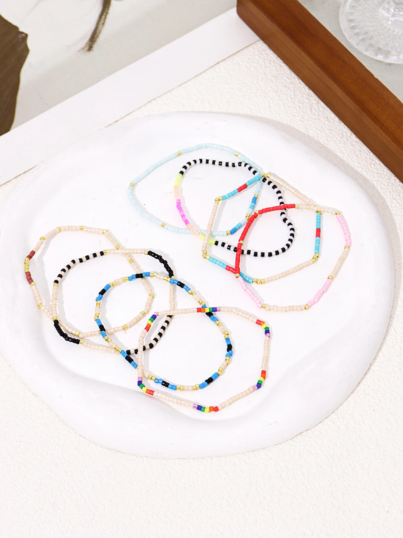 Bohemian Gold Glass Bead Stretch Bracelet Set - Handmade Vacation Jewelry for Girls