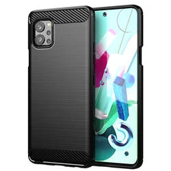 Luxurious Matte Silicone Phone Case - Soft Shockproof Carbon Fiber Protector for LG Q92 (Black)