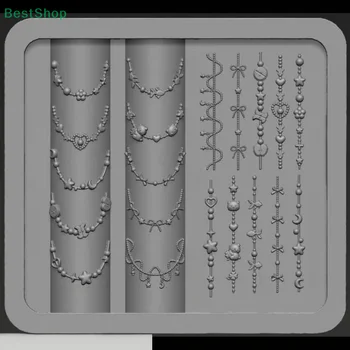 💕Multi-layer French Chain Beaded Silicone Nail Art Mold 3D Chain And Bowknot Nail Decor Clear Manicure Template 1