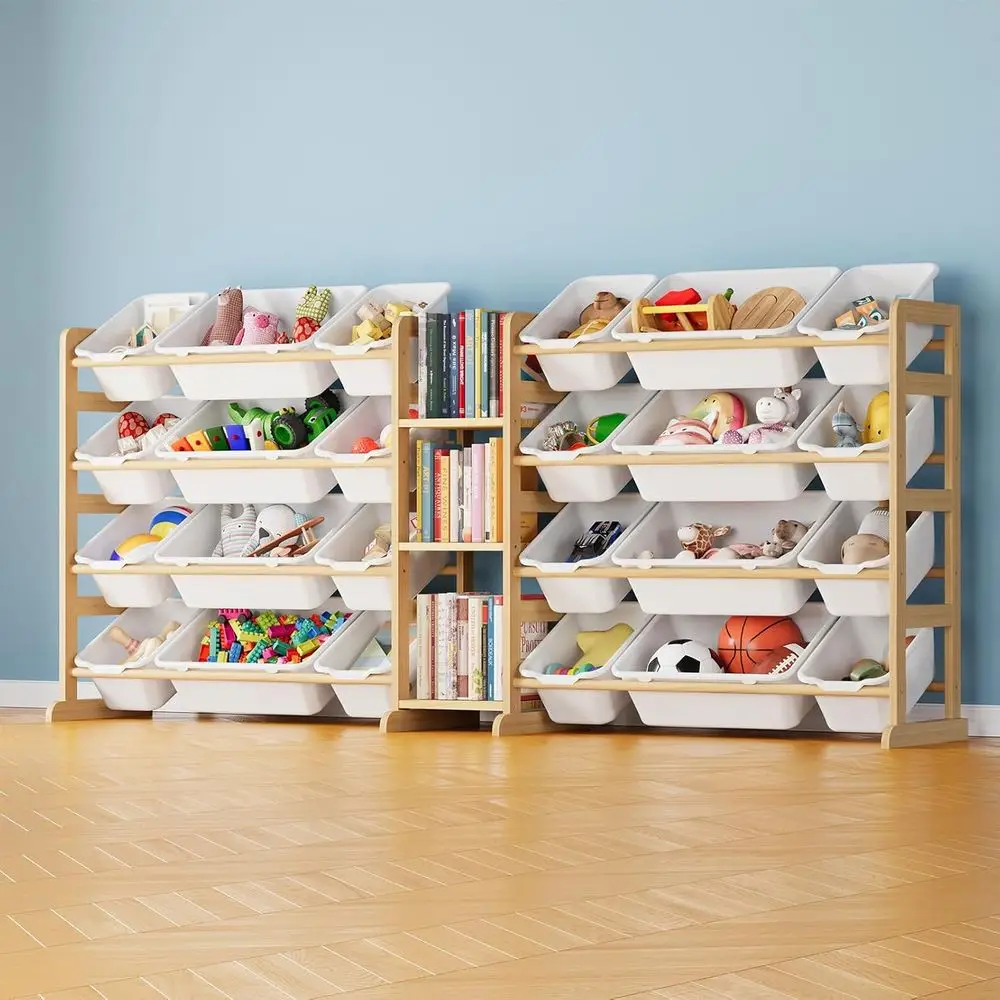 16399-e7e6e2.jpg 24-Bin 3-Shelf Toy Storage Organizer, Kids Bookcase with Bins, Playroom and Bedroom Decor, White