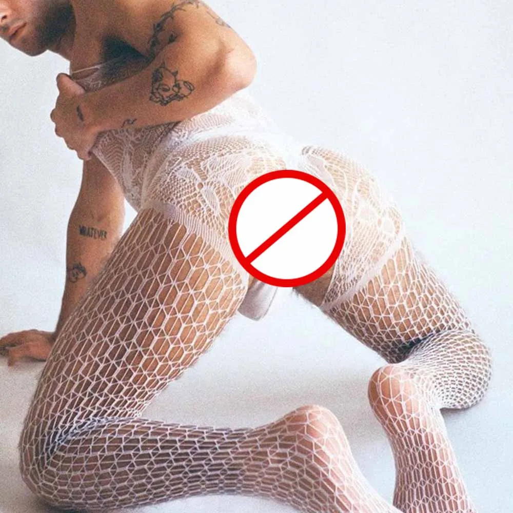 Sexy Man Open Crotch Bodysuit Hollow Out Erotic Jumpsuit Lace Bodystocking Gay Sissy Underwear Pantyhose Porno Lingerie For Sex