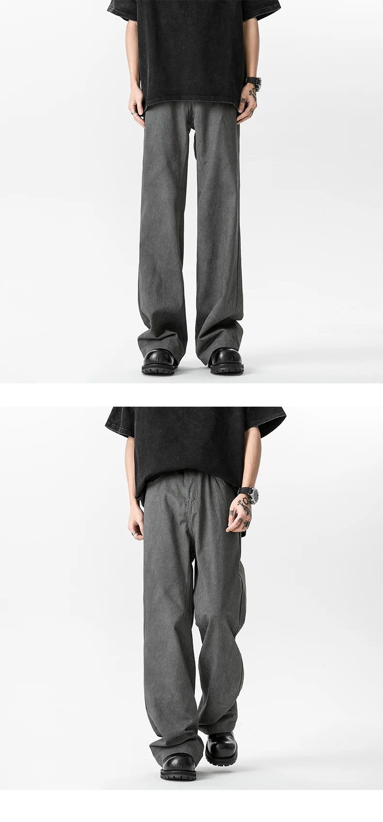 Description Picture 3 of item2024 Men's Spring Summer Retro High Street Denim Trousersmale Loose Wide-leg Pants Men Fashion Solid Color Straight Jeans F180
