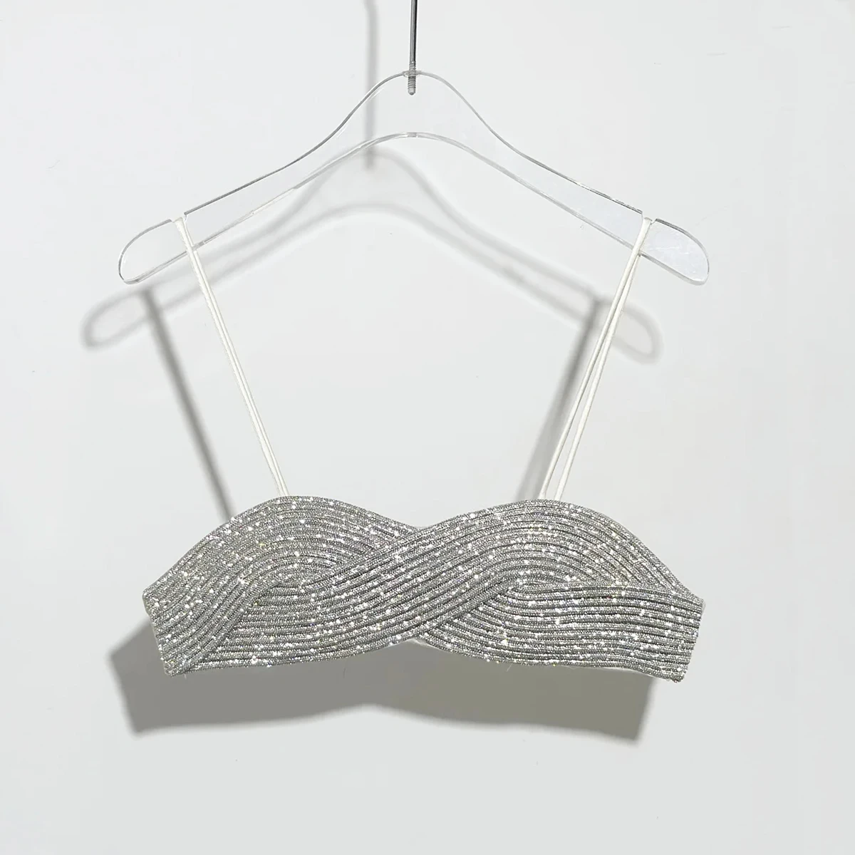 Goddess Festival Rave Outfit Glitter Crochet Bikini Bralette Black Rhinestone Bandeau Bra Crystal Embellished Sliver Bandeau Top