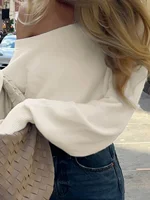 Solid Off-Shoulder Sweater Loose Slash Neck Long Sleeve Knitted Pullovers Women Autumn Winter Fashion Casual Lady - Image 3
