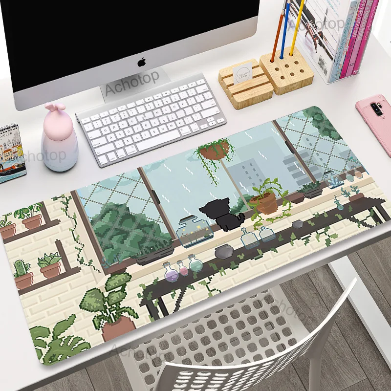 

Pixel Cat Mouse Pad Gamer Large Lock Edge Cute Green Plant Gaming Mousepad XXL 900x400 Computer Desk Mat Padmouse PC Mouse Mat