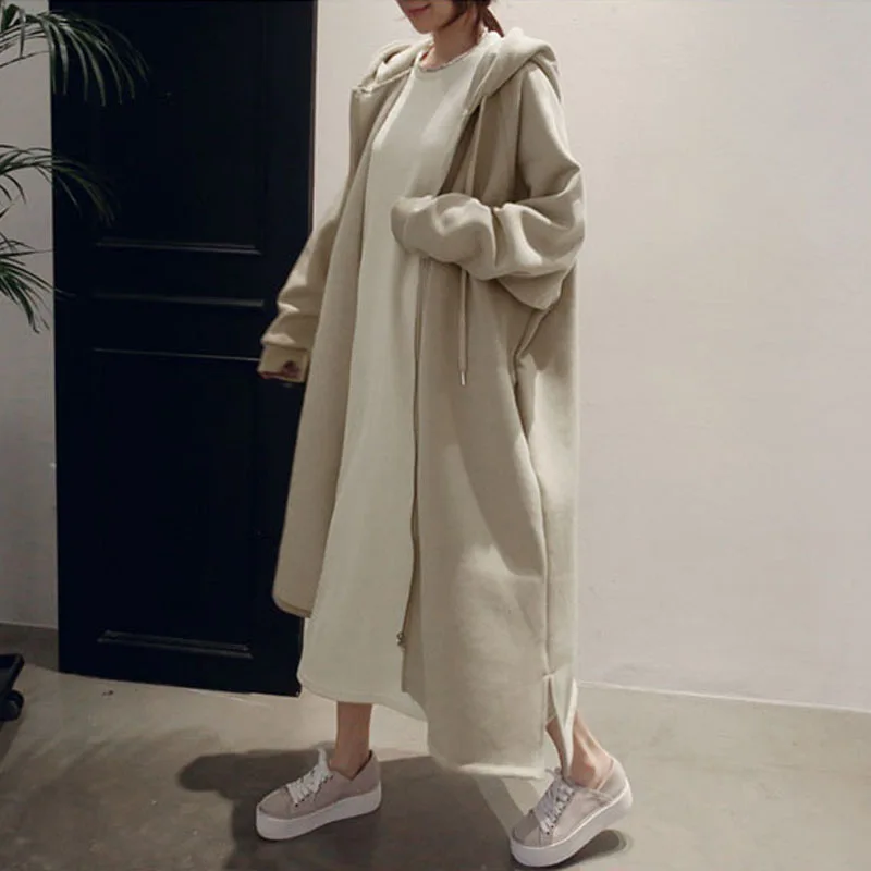 

Women's Cardigan Thickened With Good Fabric Sweater Jacket Autumn/winter Korea Loose Fitting Over Knee Hooded Cardigan Jacket