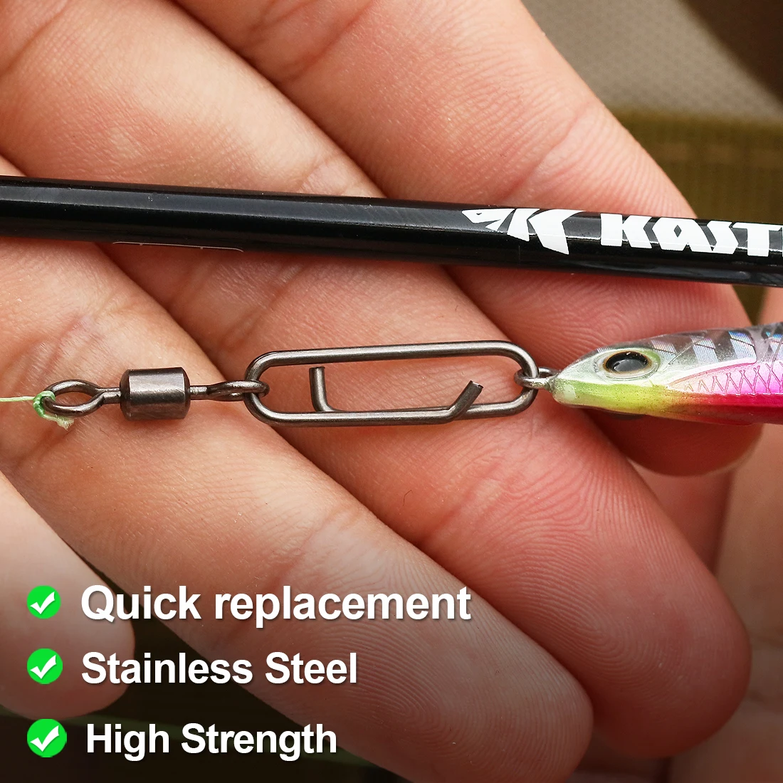 FishTrip 50Pcs Rolling Swivel Power Snap Clips Fishing Swivel Snap Carabiner Stainless Steel Fishing Connector fishing swivels,fishing accessories,fishing line connectors,fishing tools,fishing tool,fishing tackle