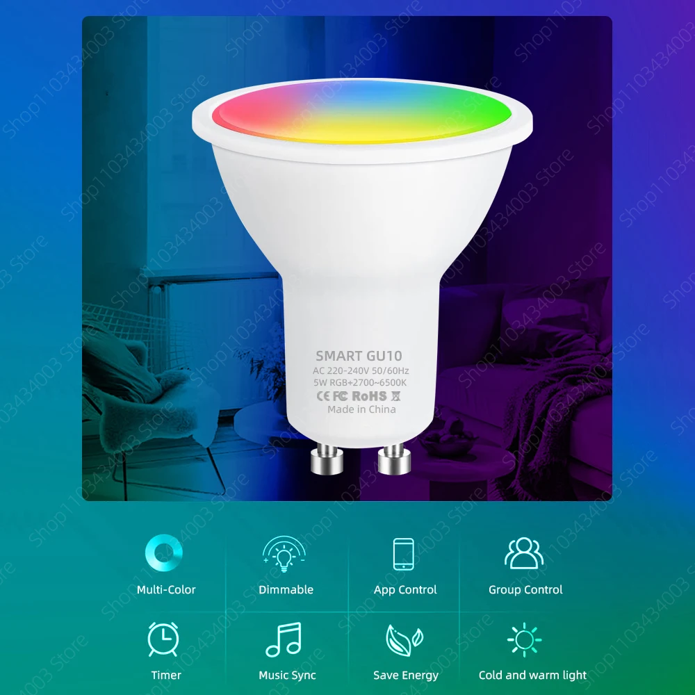 Smart LED Light Bulbs Tuya Smart GU10 Bluetooth APP Control RGB