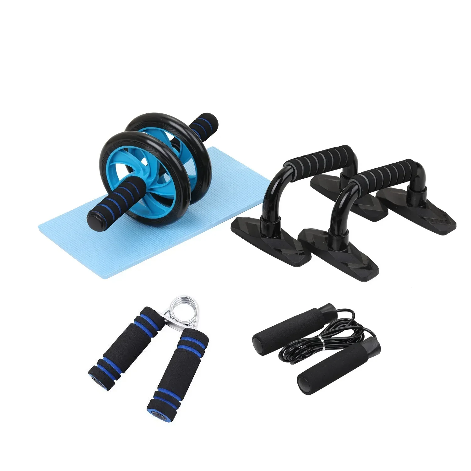 

Four-in-One Home Fitness Equipment Double-Wheel AB Roller Jump Rope Push-up Bar Spring Grip Crawling Protector