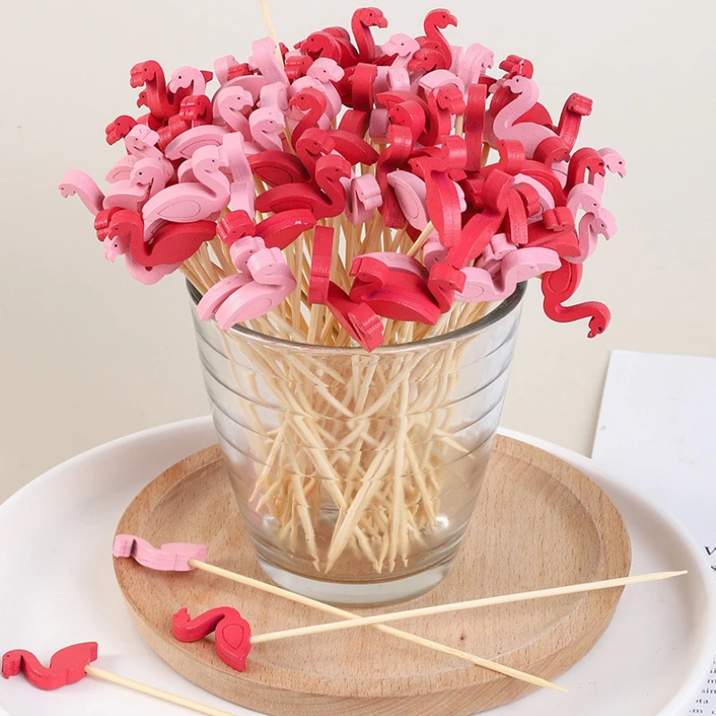 100pcs Decorative Toothpicks Flamingo Christmas Tree Cocktail Sticks Bamboo Fruit Skewers for Buffet Wedding Party Food Decor