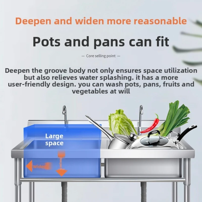 Commercial Stainless Steel Kitchen Sink Single Double Triple Bowl Vegetable Washing Basin Restaurant Dishwashing Sink Durable
