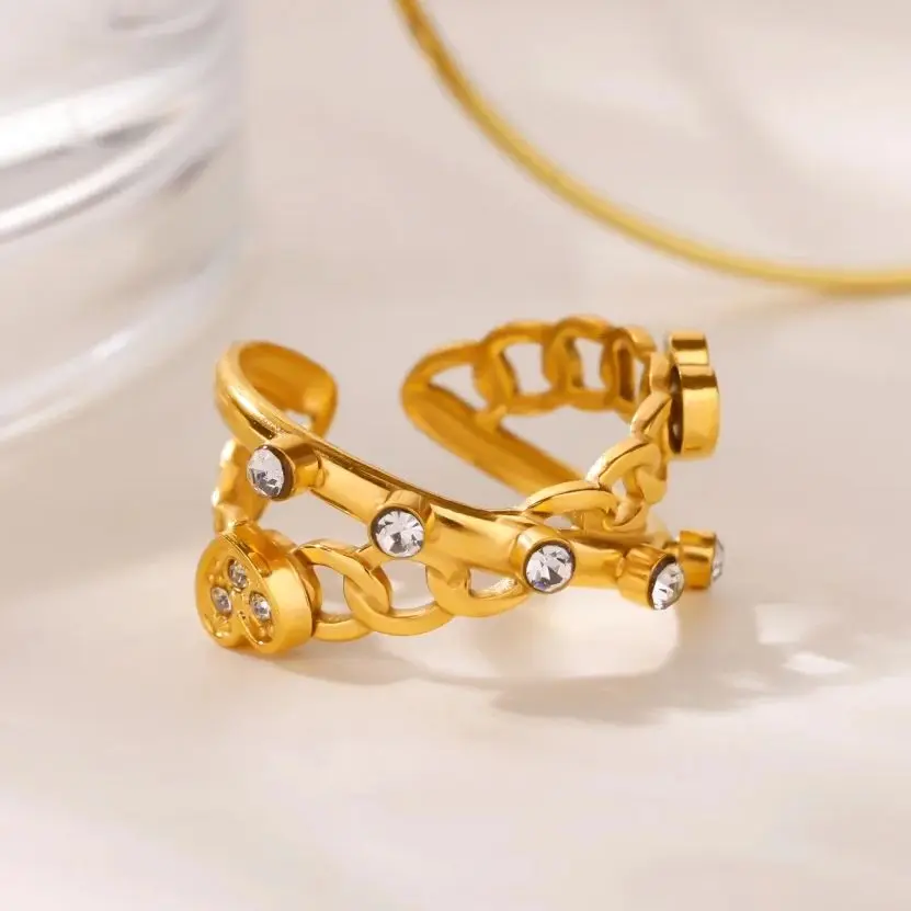 Zircon Heart Chain Ring For Women