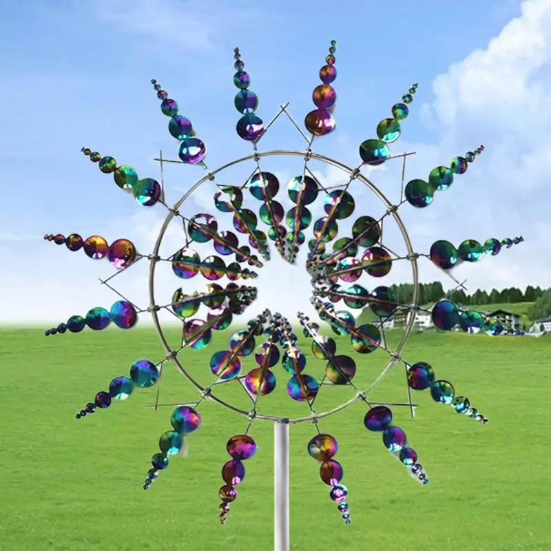 Unique And Magic Metal Windmill Kinetics Art Windcar 3D Wind Powered Kinetics Sculpture Creative 360-degree Rotating Windmill