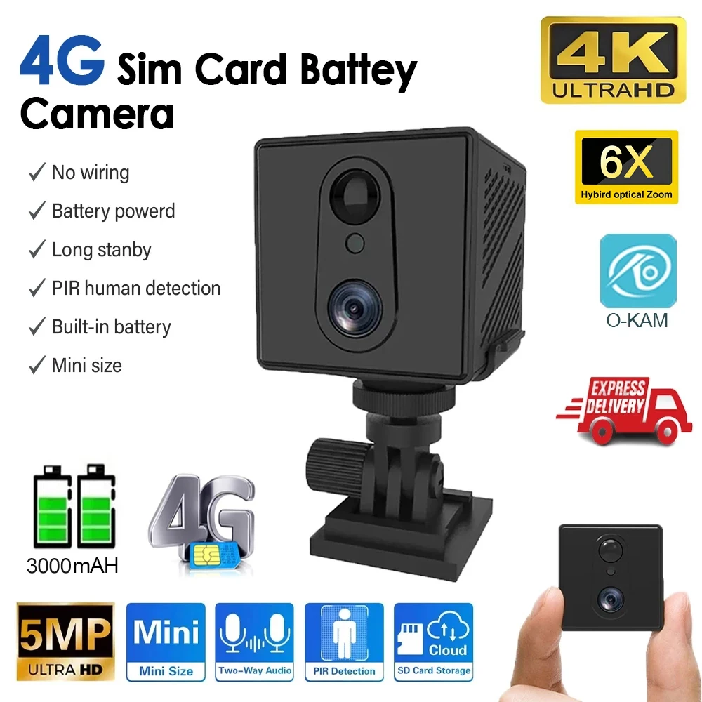 Mini 4G Security Camera SIM Card WiFi Ultra HD Surveillance Camera 3000 mAh Battery Low Power Voice Intercom CCTV Camcorder 1