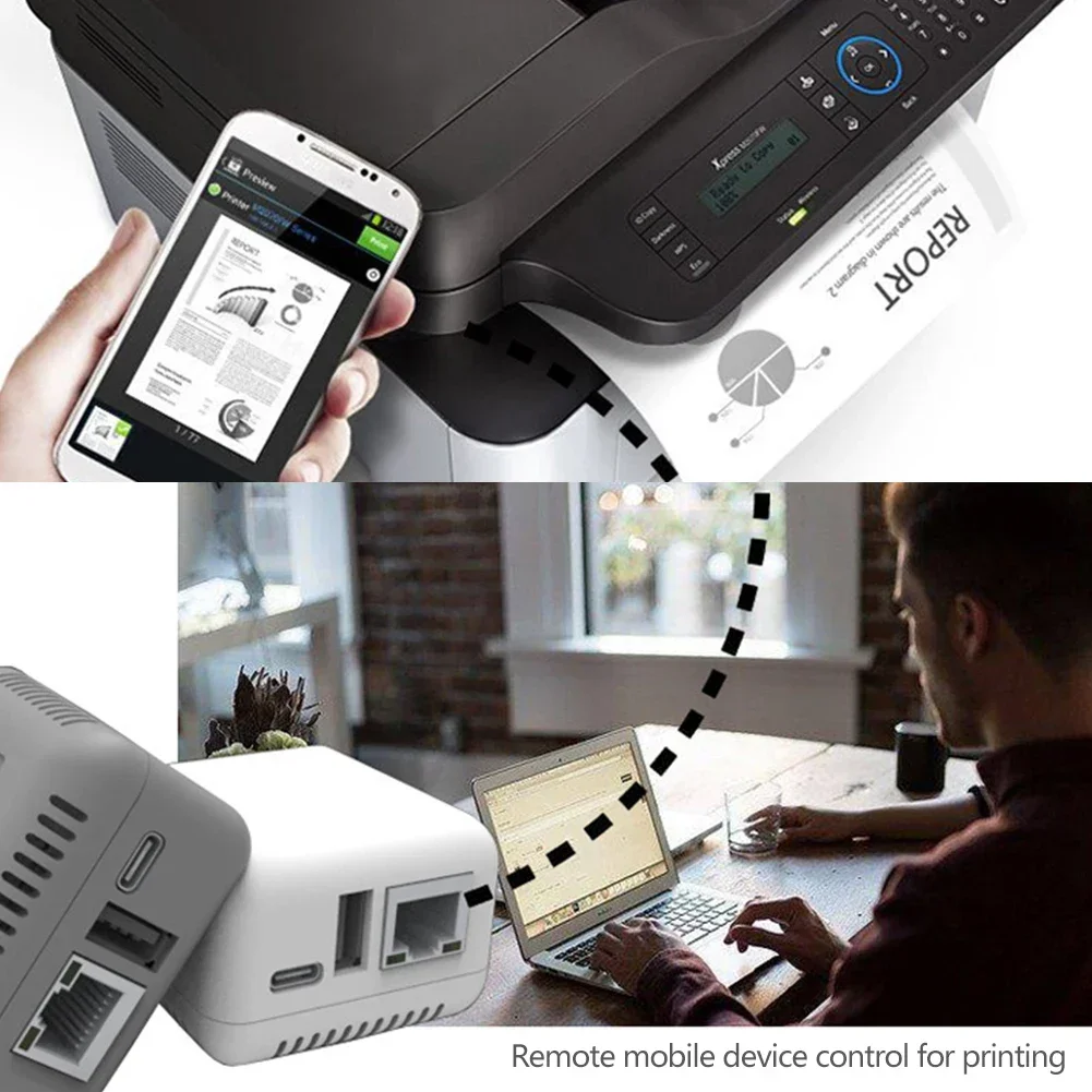 Wireless Print Server Transform USB Printer into WiFi Network Printer 2 Port