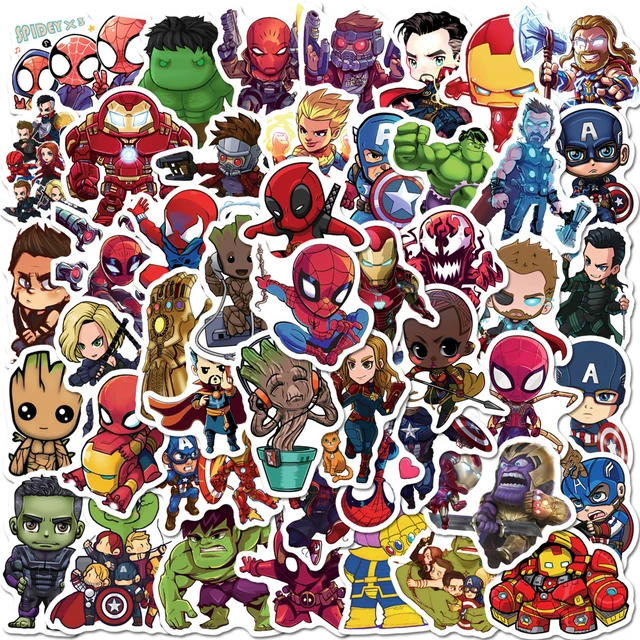 10/30/50/100PCS Disney Marvel The Avengers Cute Super Hero Stickers  Graffiti DIY Toy Phone Laptop Car Bike Decals Kids Sticker