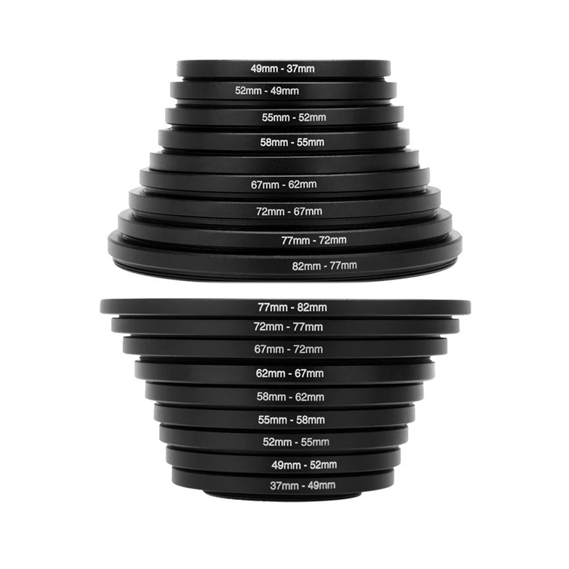 9/18Pcs filtro per obiettivo della fotocamera Step Up & Down Ring Adapter anello adattatore per filtro in metallo per tutte le fotocamere DSLR 37-82 82 82-37mm Kit di montaggio