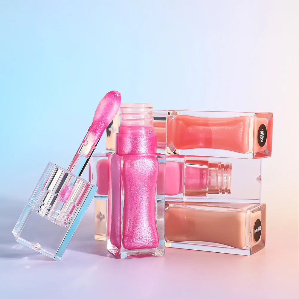 Private Label Lip Gloss Pigment Long-lasting Waterproof Matte Glossy Custom Logo Makeup Wholesale P238 Transparent Square Tube 4