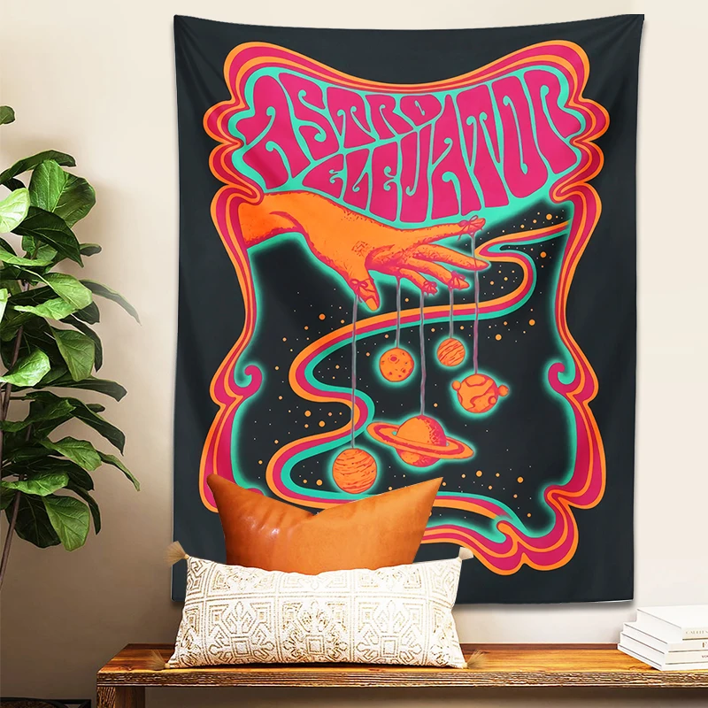Tapestry Decorations Psychedelic planet Tapestry Wall Hanging color Hippie hand Art black Bohemian for Living Room Home Dorm Decor cloth