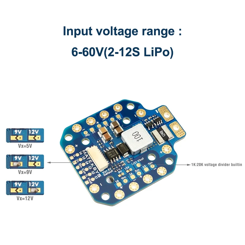Installation de la PDB 6-60V 140A continu 264A impulsion dans un châssis de drone FPV.
