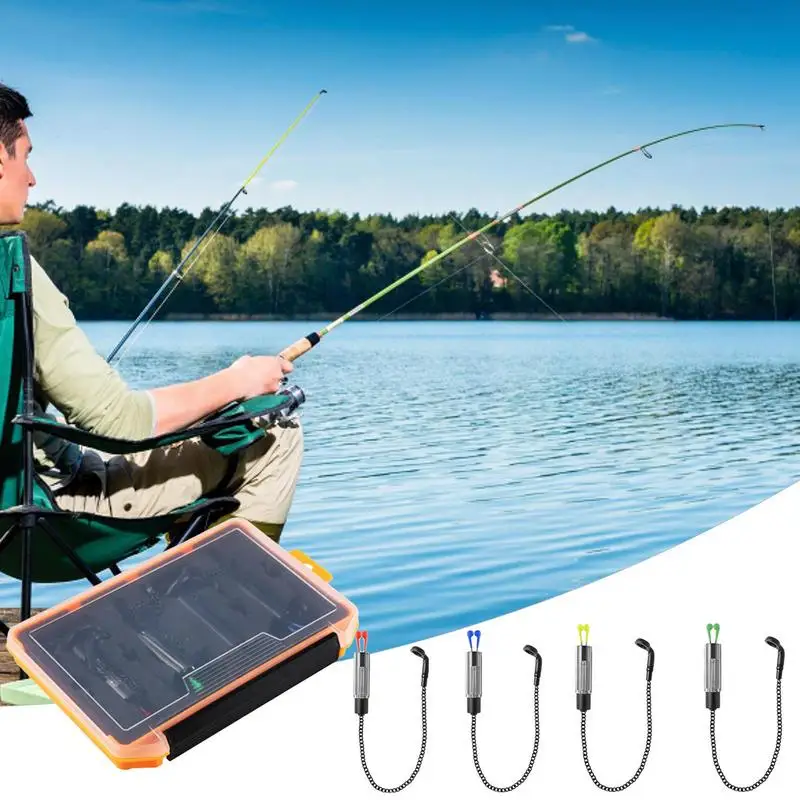 Fishing Pole Alarm 4X No Light Fishing Pole Alerts Lightweight Pond Creatures Catching Tensioner With Two Chains For Enthusiasts