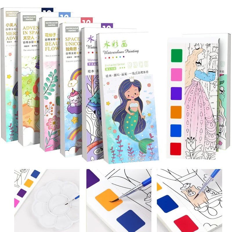 12 Sheets Children Watercolor Graffiti Draw Book 3+ Year Early Education Draw Notebook Portable Pocket Painting Picture Book