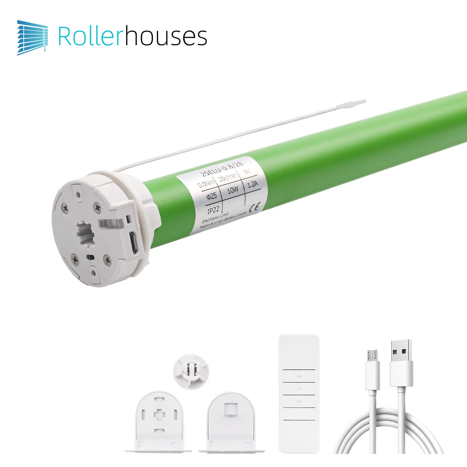 Tubular Blinds Motor Kit Rechargeable Roller Shades Motor Wireless RF Controller for 38mm  Shade Tube (with 1-Channel Remote)