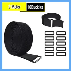 Adjustable Hook and Loop Strap with Buckle - Customizable Length for Sewing and Cable Management (2m length 10 buckles)