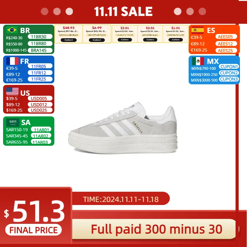 Adidas GAZELLE BOLD Thick Bottom Height Increase Women's Board Shoes Casual Sports Slip On Shoes Premium White