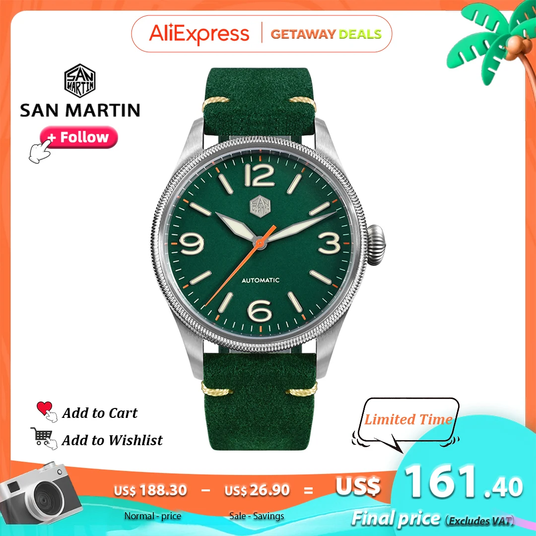 

San Martin 38.5mm Simple Pilot Vintage Style Original Design NH35 Automatic Mechanical Watches for men Sapphire 10Bar SN0033