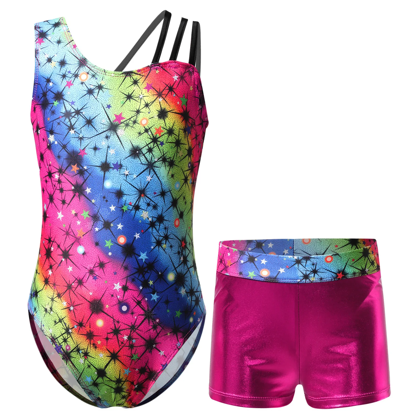 Kids Girls Sleeveless Leopard Print Gymnastics Leotard with Shorts Children Ballet Dance Outfits Gymnastics Jumpsuit Dancewear