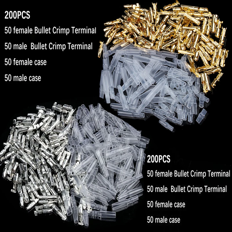 

200PCS 50 Set 4mm Bullet Terminal Connector Male Female Electrical Wire Connector Terminals Socket with Insulator Sleeve Cover