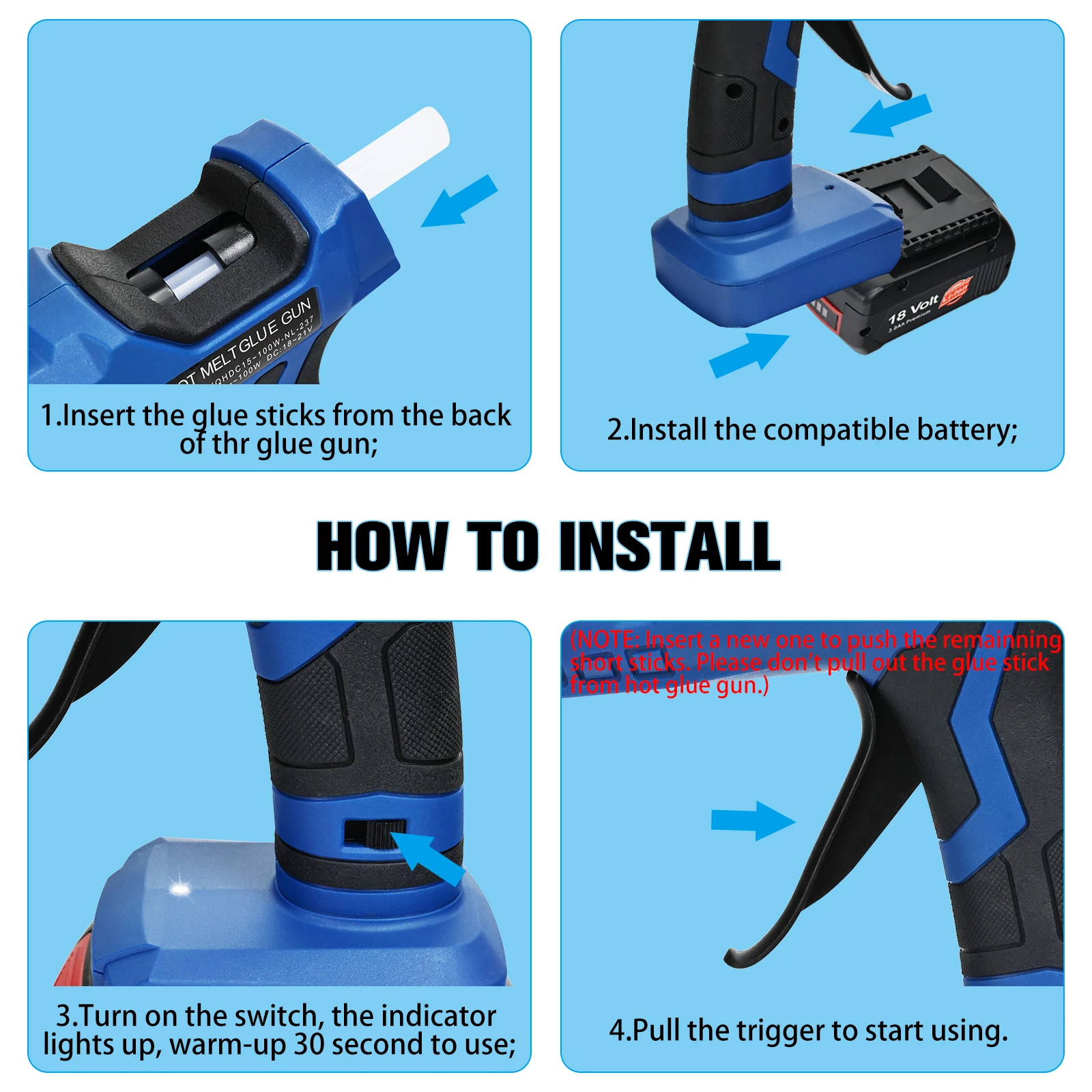 100W Cordless Hot Glue Gun for Bosch 18V Battery with 10pcs 11mm Sticks 30s Quick Preheat for Arts Crafts DIY No Battery hot melt glue gun hot glue gun cordless glue gun